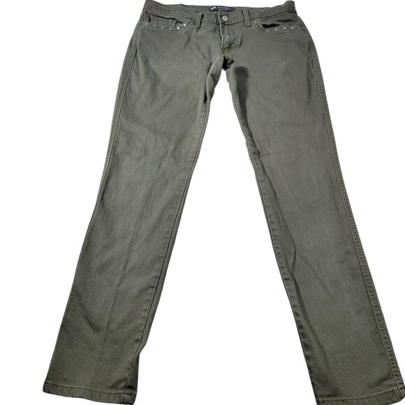 Levi's Jeans Womens 11 Green 524 Too Superlow Tapered Studded Olive Fade - Picture 1 of 9